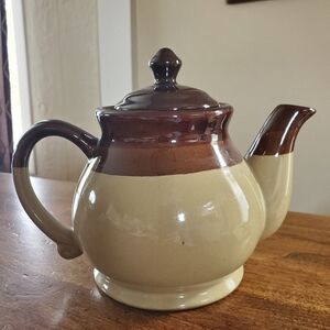 Brown and Cream Two-Tone Stoneware Teapot